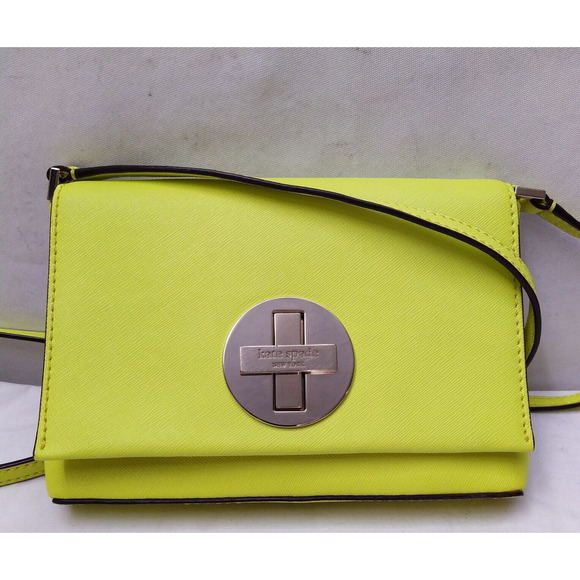 Kate Spade New York Highlighter Yellow Leather Turnlock Crossbody Bag - Picture 2 of 16